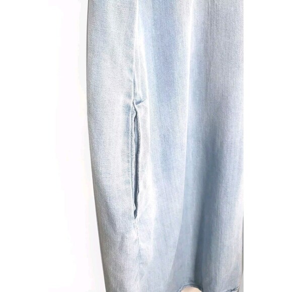 Blue Rain Tencel Chambray Dress Women's M Blue Embroidered Floral Slit Sleeve - Picture 6 of 9